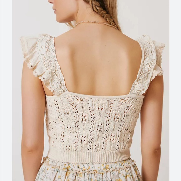 Anthropologie Ruffled Sleeve Garden Pointelle Knit Sweater Tank - Picture 4 of 4